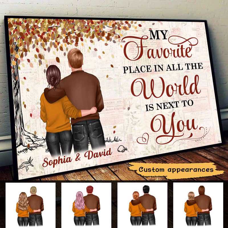 Fall Season Couple Back View Personalized Horizontal Poster