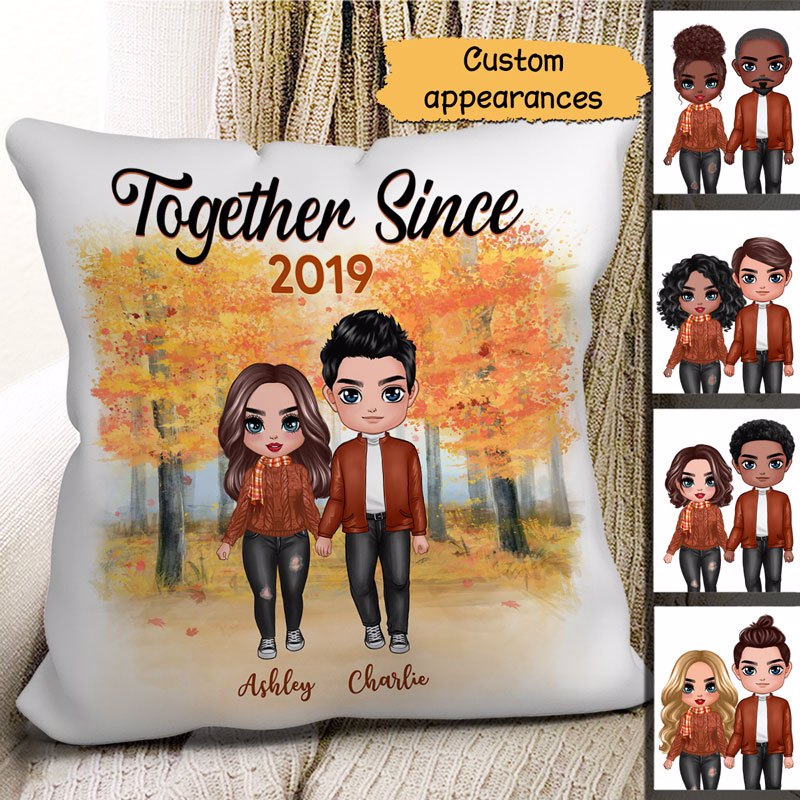 Fall Season Doll Couple Standing Personalized Pillow (Insert Included)