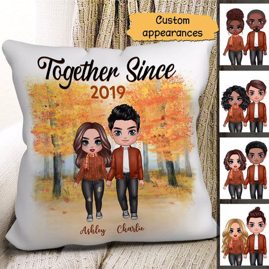 Fall Season Doll Couple Standing Personalized Pillow (Insert Included)