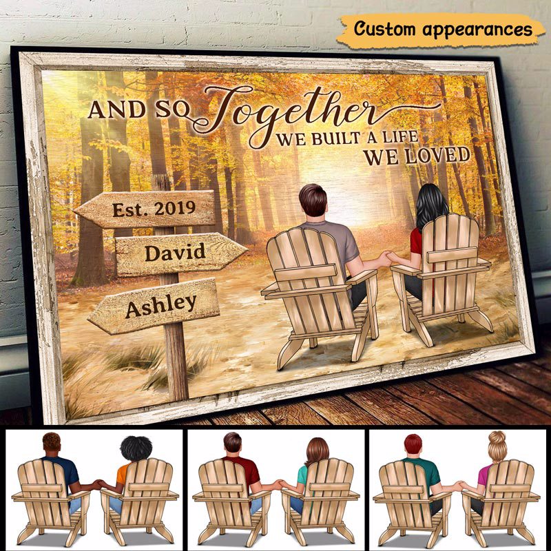 Fall Season Couple Back View Together We Built Life We Love Personalized Unframed Horizontal Poster