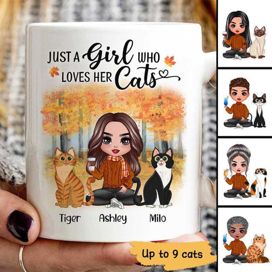 Fall Season Doll Cat Mom Sitting Personalized Mug