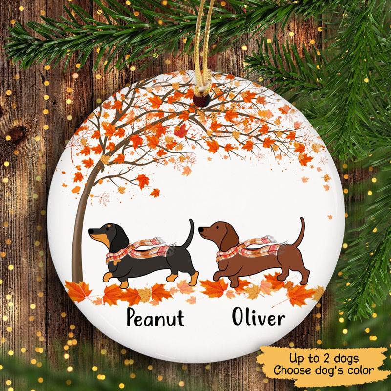 Fall Season Dachshund Personalized Circle Ornament